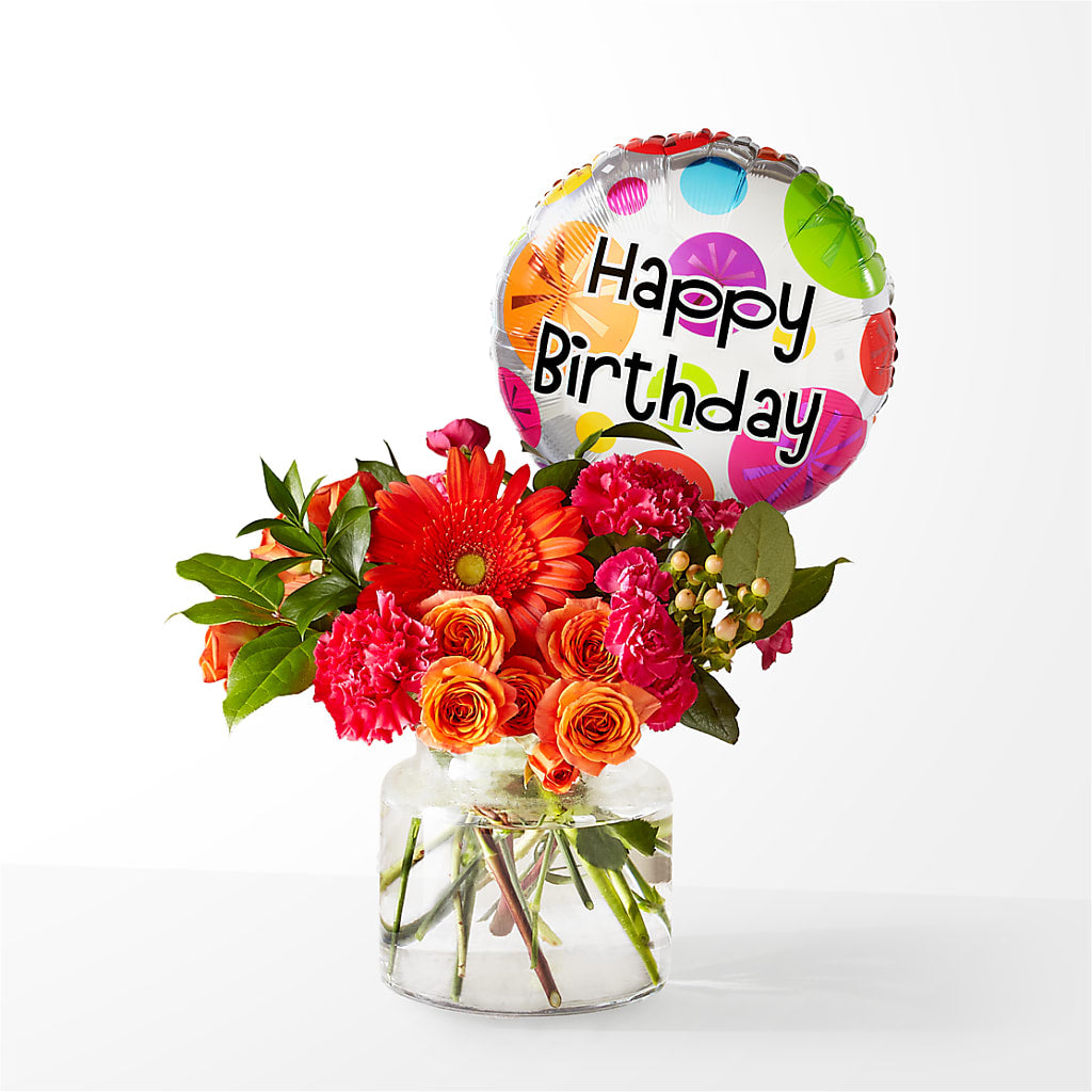 Fiesta Bouquet with Birthday Balloon – Heavenly Flowers, San Bernardino CA