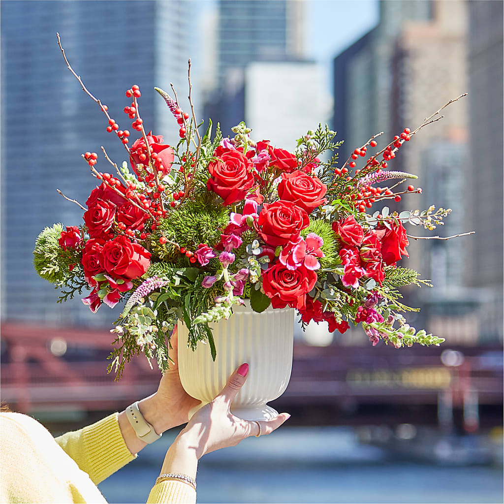 Big Red Bow Bouquet – Heavenly Flowers, San Bernardino CA