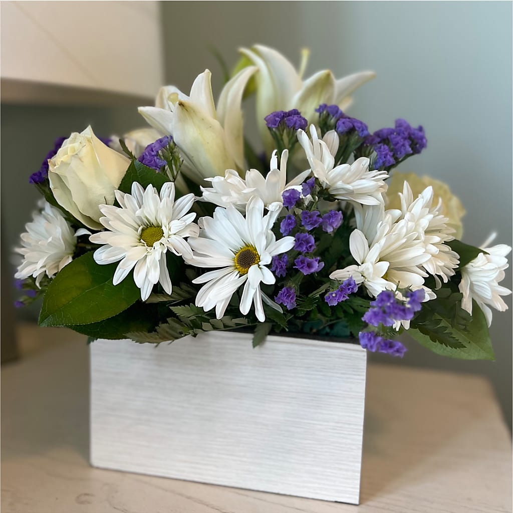 Beyond Blue Box Bouquet – Heavenly Flowers, San Bernardino CA