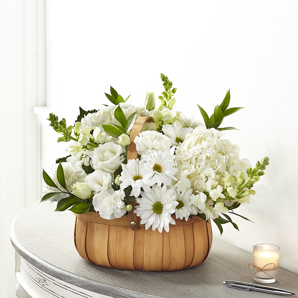 Pure Ivory Basket – Heavenly Flowers, San Bernardino CA