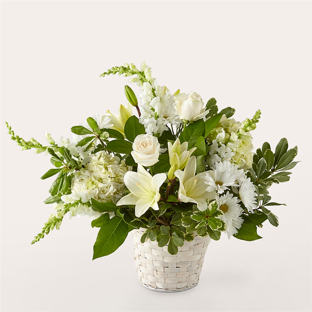 Ivory Elegance Floral Basket – Heavenly Flowers, San Bernardino CA