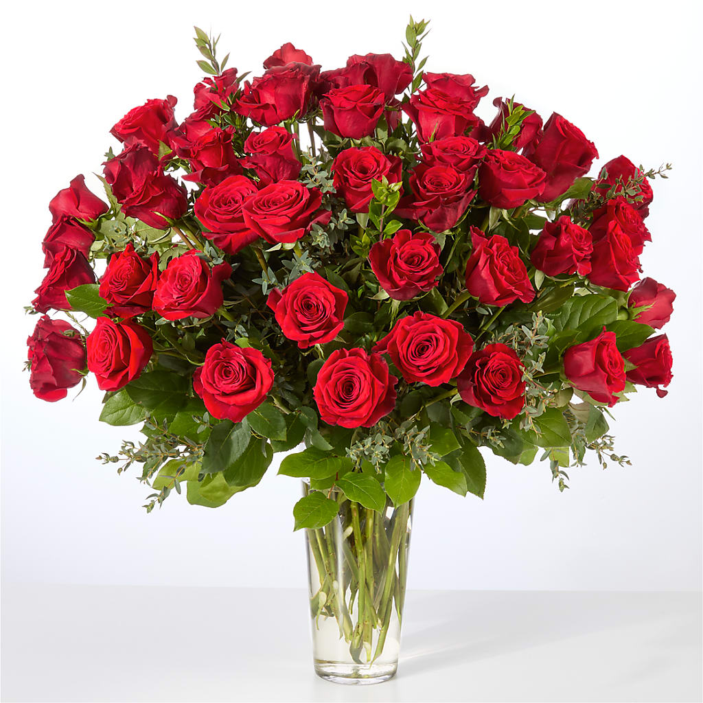 Forever Yours Fifty Stem Red Rose Bouquet – Heavenly Flowers, San Bernardino CA