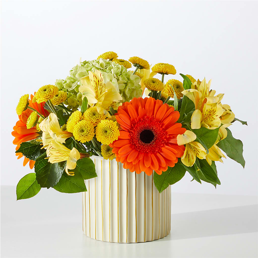 Autumn Sunshine Bouquet with Ivory Vase –  Heavenly Flowers, San Bernardino CA